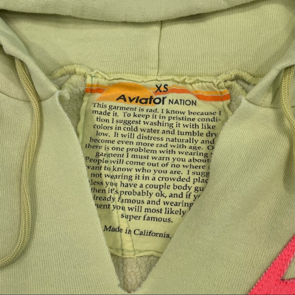 Aviator Nation Bolt Stitch Chevron Crop Hoodie Sweatshirt Top Women’s XS Yellow - Picture 6 of 7